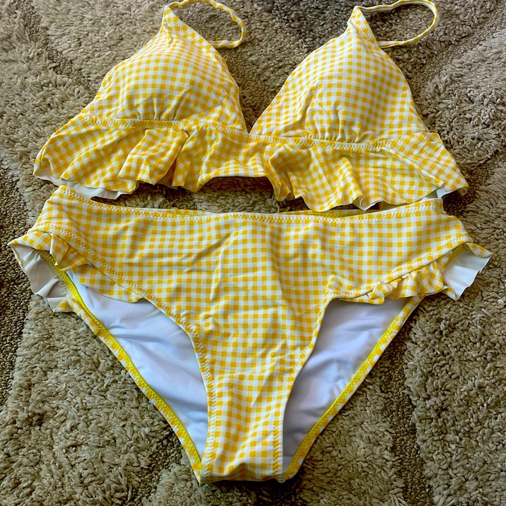 XL Cupshe Bikini Yellow and White Plaid